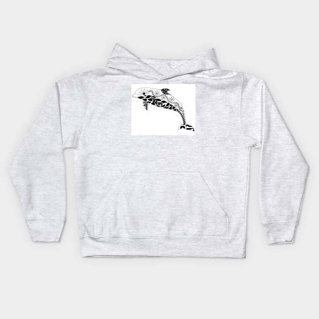 the cutest dolphin ever in ecopop pattern Kids Hoodie by jorge_lebeau